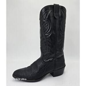 Vintage Bronco Black Western Cowboy Boots Stitched Pebbled Made in USA Men's 9EE